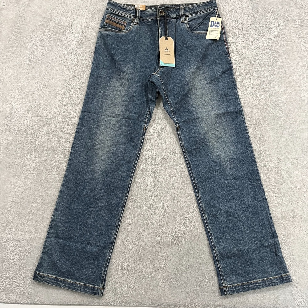Prana Axiom Straight Leg Jeans Men 34x30 Denim Antique Stone Wash Western Cowboy